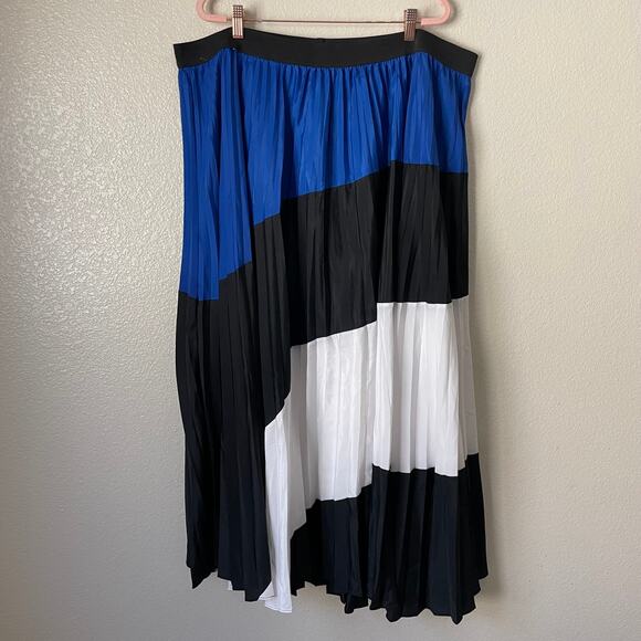Lane‎ Bryant Skirt Womens Size 26 Colorblock Maxi Pleated Pull On A-Line Retro - Picture 3 of 10